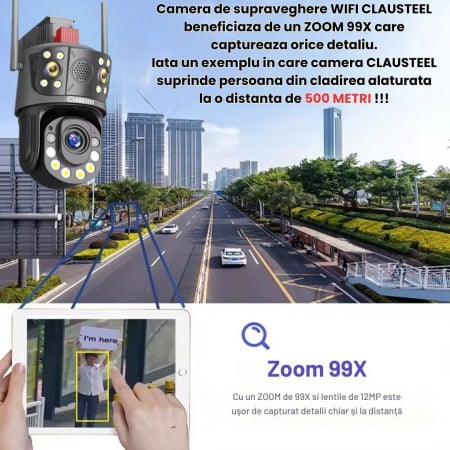 Camera de Supraveghere Profesionala CLAUSTEEL 3in1 WiFi, Tripla cu Zoom 99x, 12 MP, 6K, Vizualizare la 1 KM, Senzor PIR, Notificari pe Telefon, Smart Night Vision cu IR pana la 120 M, Slot MicroSD, Mi [3]