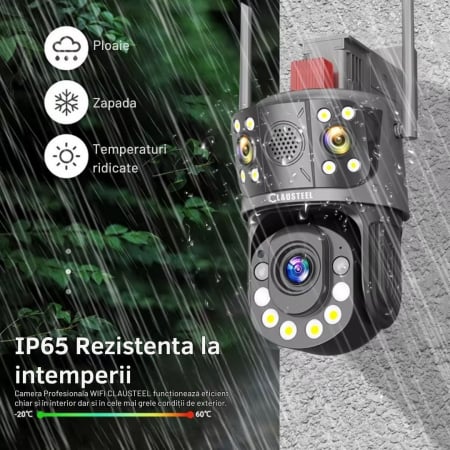Camera de Supraveghere Profesionala CLAUSTEEL 3in1 WiFi, Tripla cu Zoom 99x, 12 MP, 6K, Vizualizare la 1 KM, Senzor PIR, Notificari pe Telefon, Smart Night Vision cu IR pana la 120 M, Slot MicroSD, Mi [8]