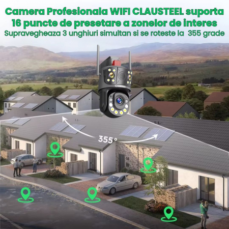 Camera de Supraveghere Profesionala CLAUSTEEL 3in1 WiFi, Tripla cu Zoom 99x, 12 MP, 6K, Vizualizare la 1 KM, Senzor PIR, Notificari pe Telefon, Smart Night Vision cu IR pana la 120 M, Slot MicroSD, Mi [5]