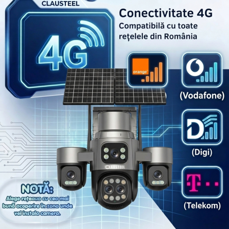 Camera supraveghere CLAUSTEEL 4G cu panou solar 15W, 5 lentile, AOV, 16MP UHD, baterie 16000 mAh, zoom optic 18X, detectie radar 30m, IR 30m, audio bidirectional, IP66 [1]