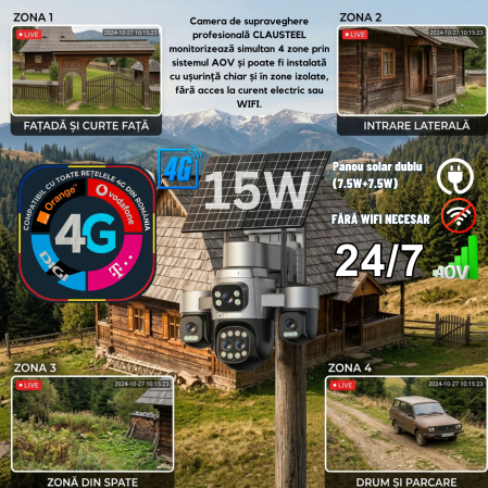 Camera supraveghere CLAUSTEEL 4G cu panou solar 15W, 5 lentile, AOV, 16MP UHD, baterie 16000 mAh, zoom optic 18X, detectie radar 30m, IR 30m, audio bidirectional, IP66 [2]
