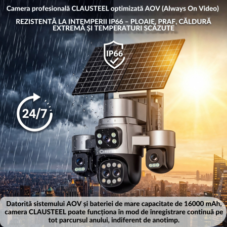 Camera supraveghere CLAUSTEEL 4G cu panou solar 15W, 5 lentile, AOV, 16MP UHD, baterie 16000 mAh, zoom optic 18X, detectie radar 30m, IR 30m, audio bidirectional, IP66 [8]