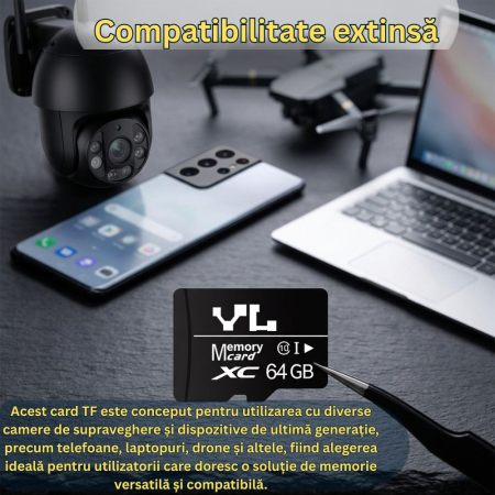 Card de memorie microSD 64 GB, de mare viteza 120 MB/s, compatibil AOV, camere supraveghere moderne, telefoane, tablete, DVR si dispozitive ultima generatie, PC-uri, Clasa 10 [3]