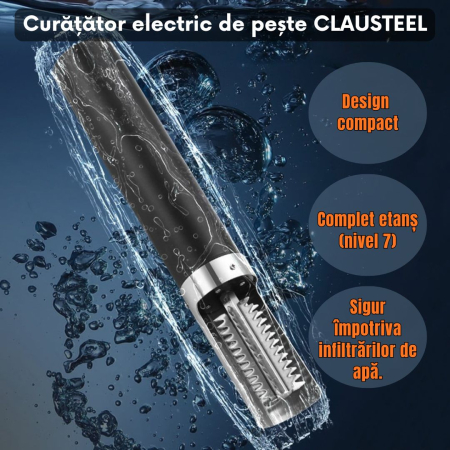 Curatator Electric Solzi de Peste si Fructe de mare CLAUSTEEL, 20 000 RPM, IPX7, Acumulator incorporat 3000 mAh, Putere 125 W, Lame din Otel Inoxidabil, Negru [3]