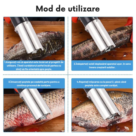 Curatator Electric Solzi de Peste si Fructe de mare CLAUSTEEL, 20 000 RPM, IPX7, Acumulator incorporat 3000 mAh, Putere 125 W, Lame din Otel Inoxidabil, Negru [4]