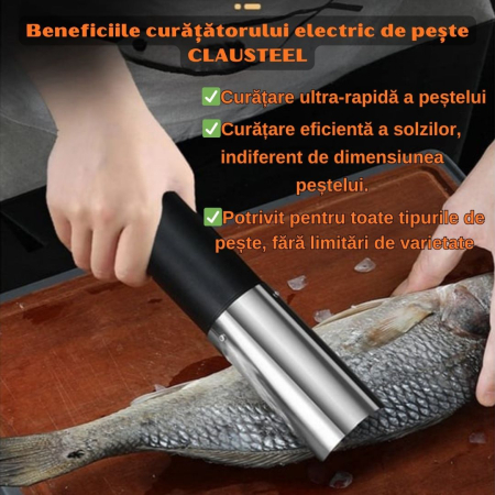 Curatator Electric Solzi de Peste si Fructe de mare CLAUSTEEL, 20 000 RPM, IPX7, Acumulator incorporat 3000 mAh, Putere 125 W, Lame din Otel Inoxidabil, Negru [5]