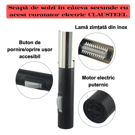 Curatator Electric Solzi de Peste si Fructe de mare CLAUSTEEL, 20 000 RPM, IPX7, Acumulator incorporat 3000 mAh, Putere 125 W, Lame din Otel Inoxidabil, Negru [6]