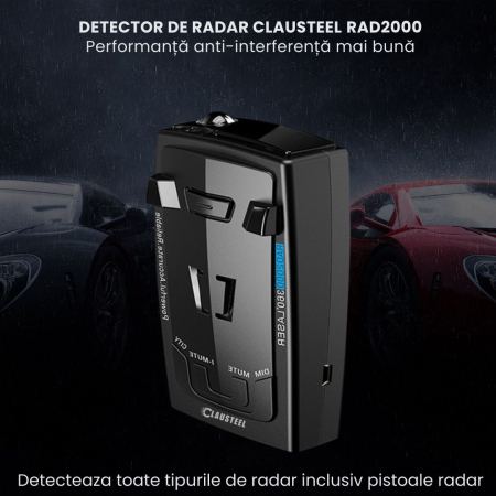 Detector de radar CLAUSTEL RAD2000, 16 benzi, Detectie laser 360 grade X K KA, Detecteaza Radare si Pistoale Radar noi, Ecran LED, Accesorii incluse [1]