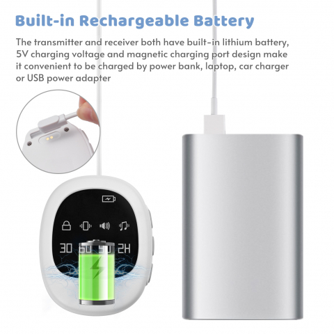 Dispozitiv cu Alarma anti-umiditate CLAUSTEEL, Ceas cu alarma pentru incontinenta urinara, 4 Moduri de operare, Setare de vibratie si temporizare, Reincarcabil, pentru antrenament la olita, Senzor ant [8]