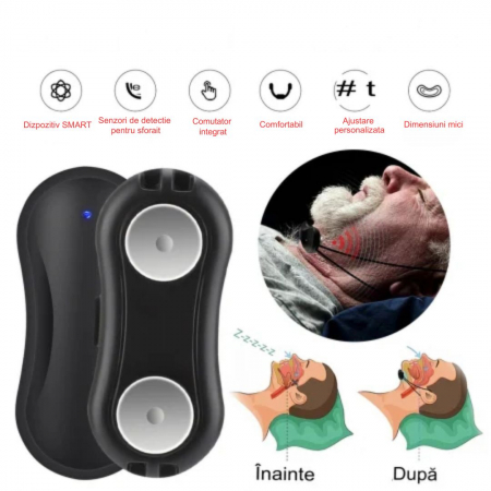 Dispozitiv Inteligent Anti-Sforait CLAUSTEEL cu acumulator, Tehnologie EMS, Detecteaza automat Sforaitul si Regleaza Tulburarile Respiratorii cu ajutorul microcurentilor, Imbunatateste calitatea somnu [1]