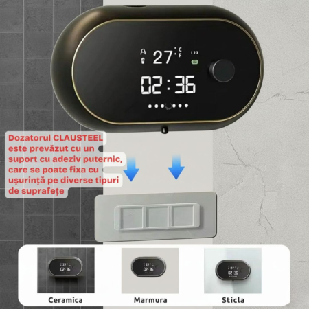 Dozator CLAUSTEEL cu Dispenser automat cu senzor de miscare tactil pentru sapun spuma si dezinfectant,500ML, Display cu afisaj LED, afiseaza temperatura, ora si nivelul de spumare, acumulator 2000mAh, [6]