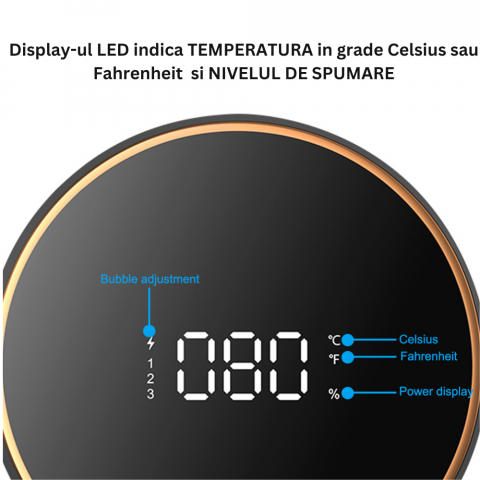 Dozator CLAUSTEEL cu Dispenser automat cu senzor de miscare tactil pentru sapun spuma si dezinfectant, Display cu afisaj LED, afiseaza bateria si nivelul de spumare, negru [6]