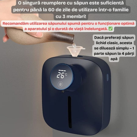 Dozator cu Dispenser automat x101 cu senzor de miscare tactil pentru sapun spuma si dezinfectant, Display cu afisaj LED, afiseaza temperatura si nivelul de spumare, Albastru [5]