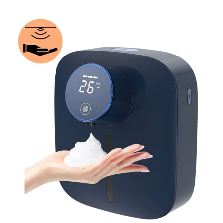 DISPENSERE DE SAPUN - Dozator cu Dispenser automat x101 cu senzor de miscare tactil pentru sapun spuma si dezinfectant, Display cu afisaj LED, afiseaza temperatura si nivelul de spumare, Albastru