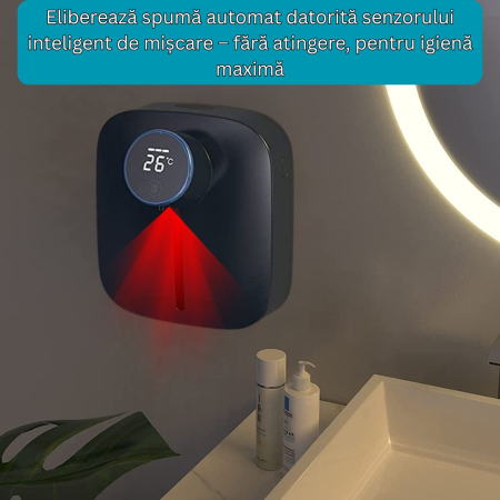 Dozator cu Dispenser automat x101 cu senzor de miscare tactil pentru sapun spuma si dezinfectant, Display cu afisaj LED, afiseaza temperatura si nivelul de spumare, Albastru [2]