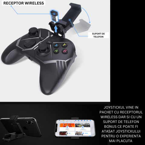 Gamepad Wireless CLAUSTEEL cu vibratie dubla, Acumulator 350mAh, pentru Telefon, Tableta, PC, XBOX, PS3, PS4, Suport pentru telefon inclus [5]