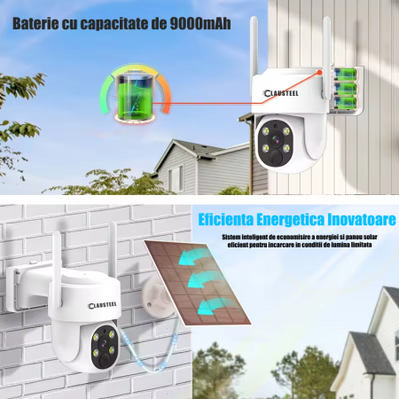 Kit complet cu 4 camere de supraveghere CLAUSTEEL DQ02 cu panou solar, WIFI, 4MPX, acumulator 9000mAh, NVR cu display 10.1 inch, control din aplicatie, senzor de miscare integrat, Night Vision Color, [2]
