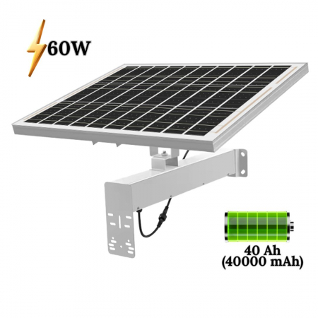 CAMERE DE SUPRAVEGHERE CU PANOU SOLAR WIRELESS - Panou solar CLAUSTEEL pentru camere de supraveghere, 60W, 12V, acumulator inclus 40 Ah, monocristalin, IP67, incarcare si stocare energie, autonomie până la 20h cu doar 1h de încărcare