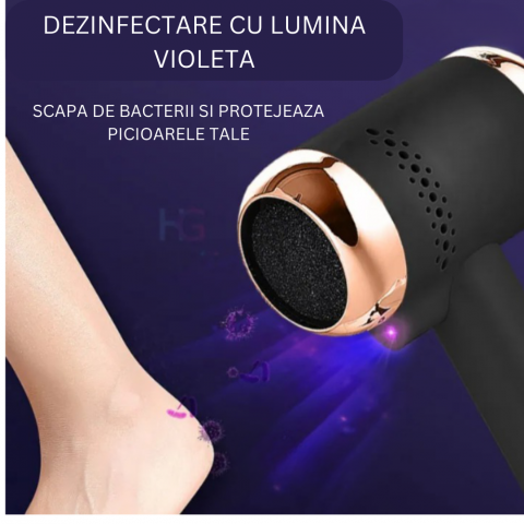 Pila Electrica Pentru Talpi si Calcaie CLAUSTEEL, Acumulator 2400 mAh Quick Charge, Lumina LED, 4 Capete de Slefuit, Sistem de Vacuum Incorporat, Dezinfectare cu Lumina Violeta, Incarcare USB [1]