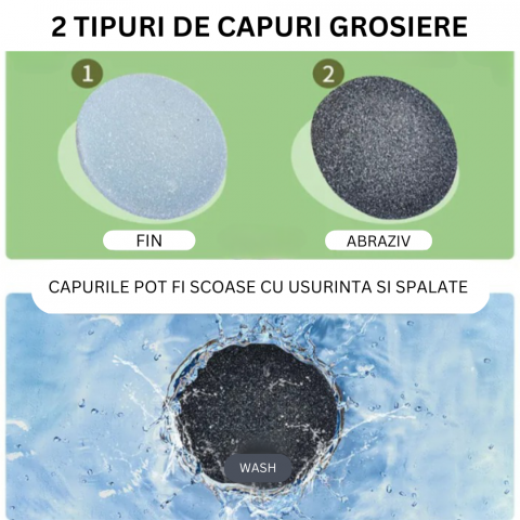 Pila Electrica Pentru Talpi si Calcaie CLAUSTEEL, Acumulator 2400 mAh Quick Charge, Lumina LED, 4 Capete de Slefuit, Sistem de Vacuum Incorporat, Dezinfectare cu Lumina Violeta, Incarcare USB [6]