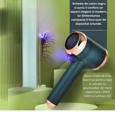 Pila Electrica Pentru Talpi si Calcaie CLAUSTEEL, Acumulator 2400 mAh Quick Charge, Lumina LED, 4 Capete de Slefuit, Sistem de Vacuum Incorporat, Dezinfectare cu Lumina Violeta, Incarcare USB [3]