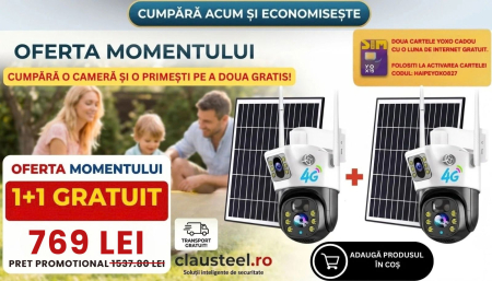 CAMERE DE SUPRAVEGHERE CU PANOU SOLAR - SIM 4G - PROMO 1+ 1 GRATIS Camera supraveghere CLAUSTEEL 2in1, 4MP, 4G SIM, panou solar 10W