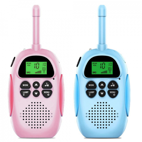 TIMP LIBER - Set 2 statii Walkie Talkie CLAUSTEEL, Acumulator 1000mAh, Incarcare USB, Antena si Lanterna, Raza de Actiune 3-5 km, Functia VOX, 22 de canale, Afisaj LCD, Plastic, Ideal pentru copii cu varsta +3 ani