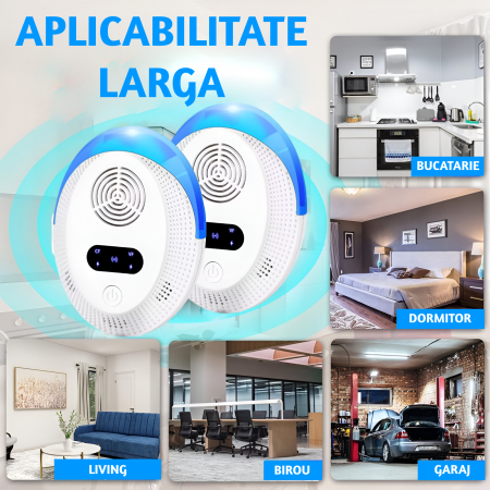 Set cu 2 Aparate profesionale cu ultrasunete CLAUSTEEL, anti rozatoare, anti sobolani, anti insecte, frecventa 20kHz-65kHz, afisaj digital, acoperire 360°, raza 220 MP, Alb [5]