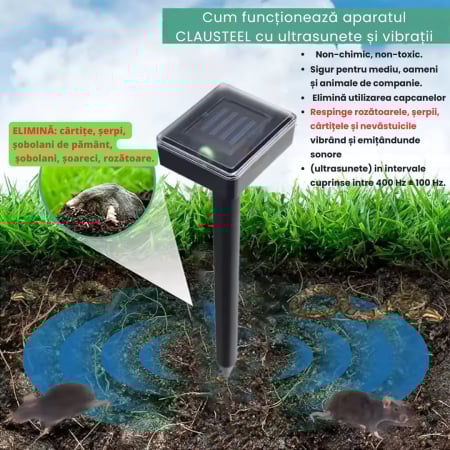Set cu doua aparate cu ultrasunetele si panou solar profesionale CLAUSTEEL, 2in1 cu vibratii subterane impotriva cartitelor, rozatoarelor, sobolanilor, serpilor, reptilelor, acoperire 360 de grade pe [1]