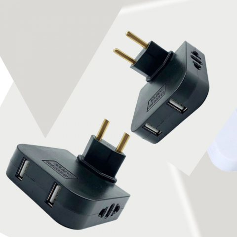 Set de 2 adaptoare de priza CLAUSTEEL cu Stecher Rotativ la 180 de grade, 2 sloturi pentru stechere si doua sloturi USB, 2500W, Ideal pentru spatii inguste sau inaccesibile [1]