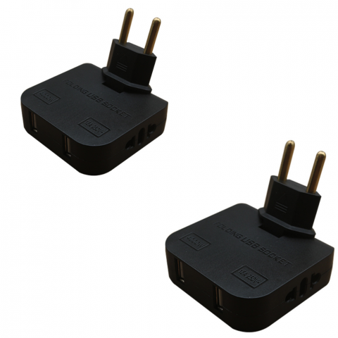 ELECTRICE - Set de 2 adaptoare de priza CLAUSTEEL cu Stecher Rotativ la 180 de grade, 2 sloturi pentru stechere si doua sloturi USB, 2500W, Ideal pentru spatii inguste sau inaccesibile