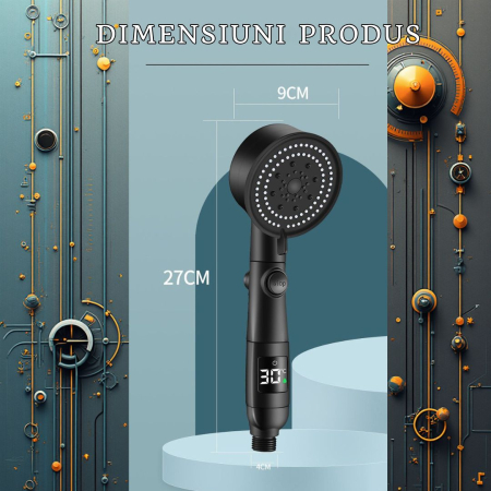 Set de Dus inteligent cu afisaj digital al temperaturii, Cap de dus de inalta presiune cu Suport si Furtun incluse si 5 moduri de functionare, negru [6]