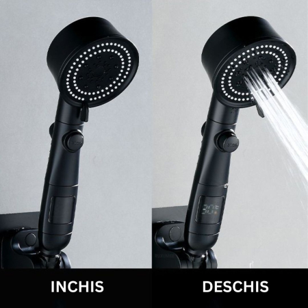 Set de Dus inteligent cu afisaj digital al temperaturii, Cap de dus de inalta presiune cu Suport si Furtun incluse si 5 moduri de functionare, negru [9]
