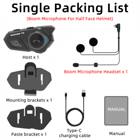 Sistem de comunicare intercom Moto CLAUSTEEL-Wayxin T2 cu Bluetooth 5.0, single pack-half helmet, Conferinta de pana la 2 rideri simultan, Functie anulare zgomot, pana la 15h de functionare, Acumulato [4]