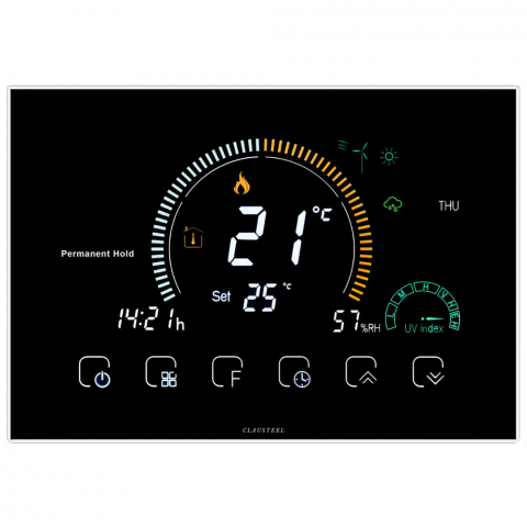 TERMOSTATE DE AMBIENT PENTRU CENTRALA - Termostat de Ambient CLAUSTEEL, Afisaj LCD color 4,8 inch, Wireless Touchscreen, Programare Saptamanala, Smart, Control de la Orice Distanta, Compatibil cu Orice Centrala, Afiseaza vremea si umiditate