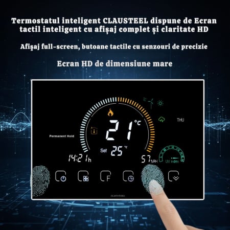 Termostat de Ambient CLAUSTEEL, Afisaj LCD color 4,8 inch, Wireless Touchscreen, Programare Saptamanala, Smart, Control de la Orice Distanta,  Afiseaza vremea si umiditate [4]