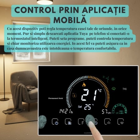 Termostat de Ambient CLAUSTEEL, Afisaj LCD color 4,8 inch, Wireless Touchscreen, Programare Saptamanala, Smart, Control de la Orice Distanta,  Afiseaza vremea si umiditate [6]