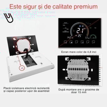 Termostat de Ambient CLAUSTEEL, Afisaj LCD color 4,8 inch, Wireless Touchscreen, Programare Saptamanala, Smart, Control de la Orice Distanta,  Afiseaza vremea si umiditate [8]