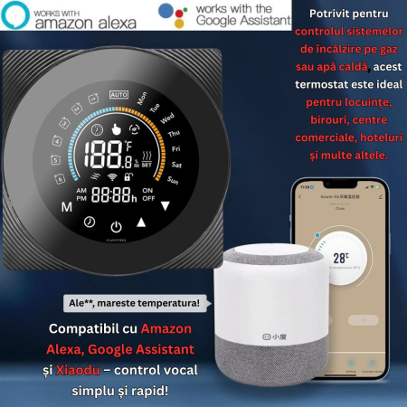 Termostat de Ambient CLAUSTEEL, Design modern, Wireless, Programare Saptamanala, Smart, Control de la Orice Distanta, Compatibil cu Orice Centrala, Afisereaza temperatura si ora, Incastrabil [4]
