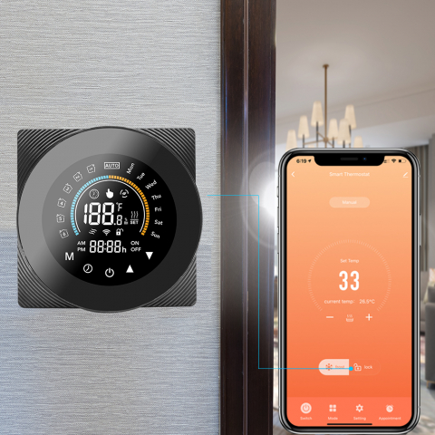 Termostat de Ambient CLAUSTEEL, Design modern, Wireless, Programare Saptamanala, Smart, Control de la Orice Distanta, Compatibil cu Orice Centrala, Afisereaza temperatura si ora, Incastrabil [1]