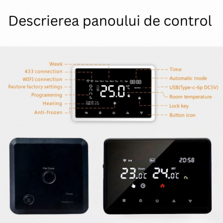 Termostat de Ambient CLAUSTEEL ME98, Wireless Touchscreen, Programare Saptamanala, Smart, Control de la Orice Distanta a Temperaturii Prin Internet/Telefon, Compatibil cu Orice Centrala, Incastrabil s [2]