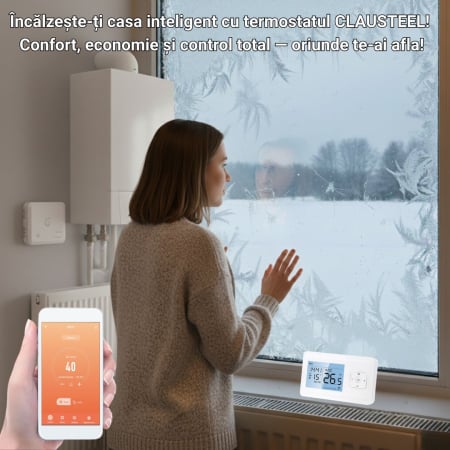 Termostat de Ambient CLAUSTEEL, Smart, Wireless, Programare saptamanala, Control de la Orice Distanta a Temperaturii Ambientale Prin Internet/Telefon, Compatibil cu orice centrala pe gaz [5]