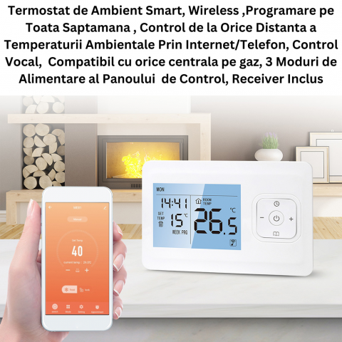 Termostat de Ambient CLAUSTEEL, Smart, Wireless, Programare saptamanala, Control de la Orice Distanta a Temperaturii Ambientale Prin Internet/Telefon, Compatibil cu orice centrala pe gaz [1]