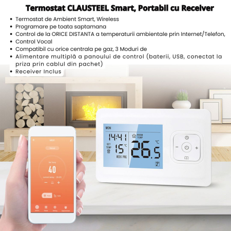 Termostat de Ambient CLAUSTEEL, Smart, Wireless, Programare saptamanala, Control de la Orice Distanta a Temperaturii Ambientale Prin Internet/Telefon, Compatibil cu orice centrala pe gaz [4]