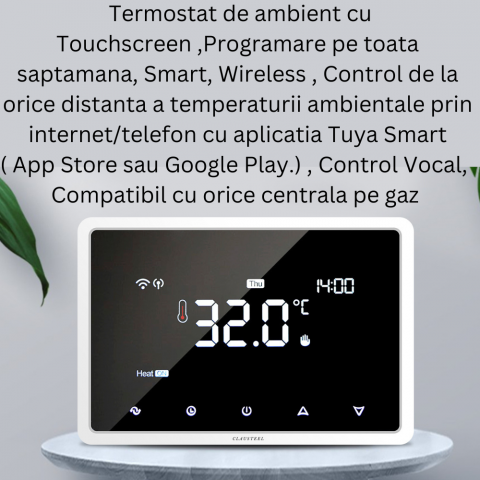 Termostat de Ambient, Wireless Touchscreen, Programare Saptamanala, Smart, Control de la Orice Distanta a Temperaturii Prin Internet/Telefon, Compatibil cu Orice Centrala pe gaz, Incastrabil sau pe Su [2]