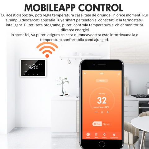 Termostat de Ambient, Wireless Touchscreen, Programare Saptamanala, Smart, Control de la Orice Distanta a Temperaturii Prin Internet/Telefon, Compatibil cu Orice Centrala pe gaz, Incastrabil sau pe Su [6]