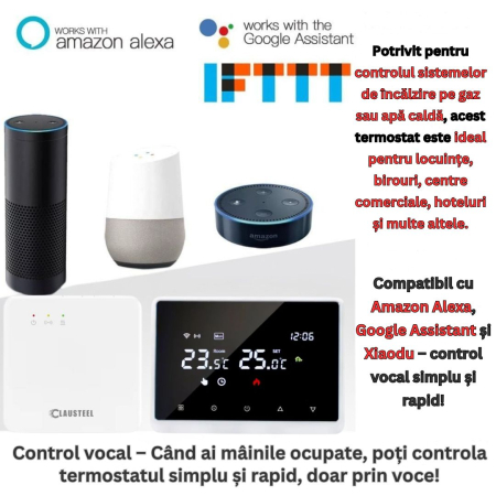 Termostat de Ambient, Wireless Touchscreen, Programare Saptamanala, Smart, Control de la Orice Distanta a Temperaturii Prin Internet/Telefon, Compatibil cu Orice Centrala pe gaz, Incastrabil sau pe Su [4]