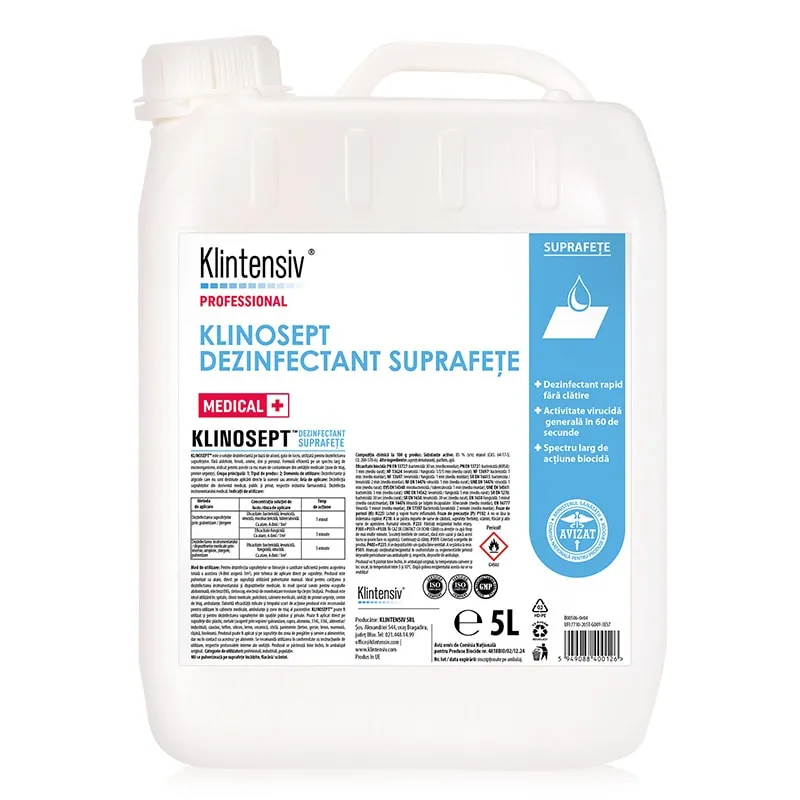 Dezinfectanti suprafete - Dezinfectant rapid pentru suprafete RTU - pe baza de alcool, 5 litri, Klinosept