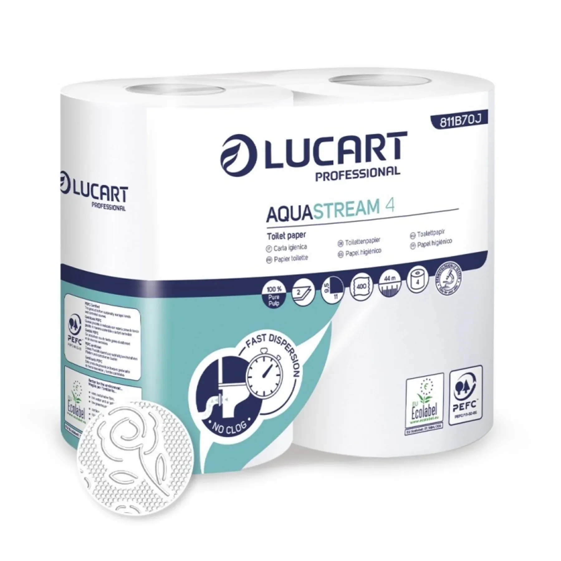 Hartie igienica - Hartie igienica Aquastream, 2 straturi, 44 m, set 4 role - Lucart