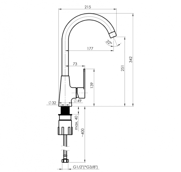 Baterie pentru bucătărie, serie VIVA 33, design premium, Rubineta [2]